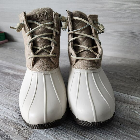 Sperry Womens 8.5M WOOL Duck Boots Beige Cream Quilted Upper Rubber Sole - Picture 8 of 14